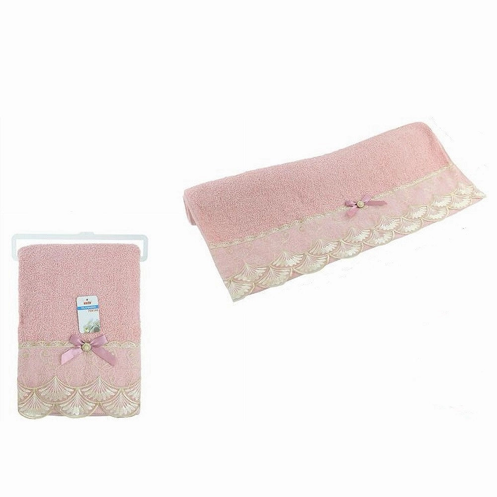 Trade Shop - Asciugamano Da Bagno Telo In Cotone Morbido Decorato 70 X 140cm 380gr Rosa 79507 -