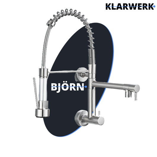 Björn|Catering Rubinetto monoforo a parete per acqua fredda argento| professionale da cucina in acciaio inox due docce| doppio lavello ristorante