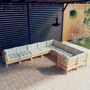 Set Salotto da Giardino 9 pz con Cuscini Crema in Legno di Pino 3096983