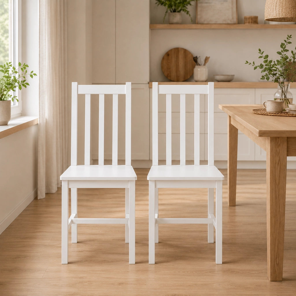 Set di 2 sedie da pranzo 47.5x38.5x99 cm con schienale a listelli in legno bianco