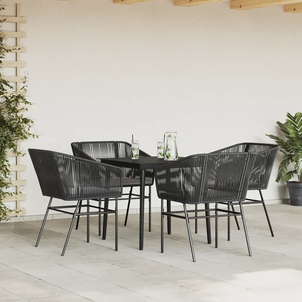 Set da Pranzo da Giardino con Cuscini 5 pz Polyrattan Vetro