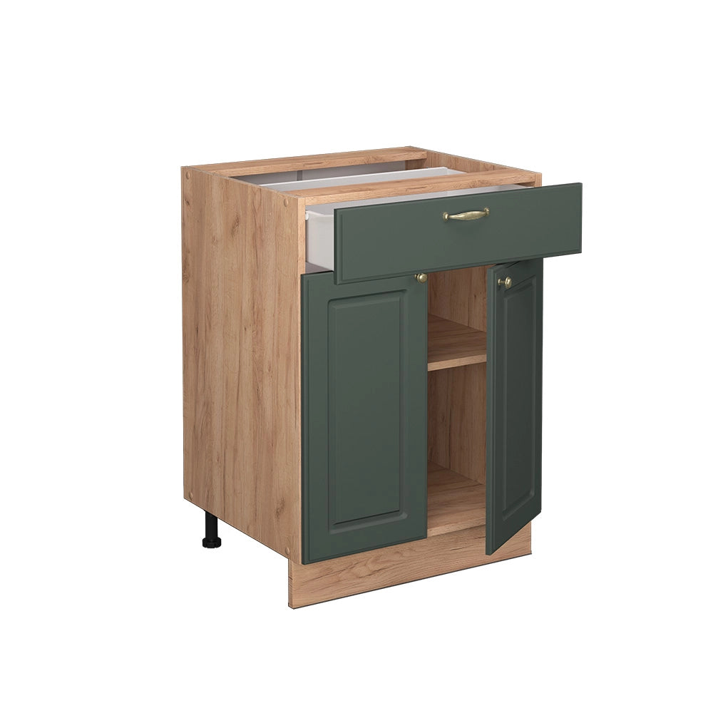 Mobiletto base per cucina Fame-Line Verde-oro rustico/Rovere dorato 60 cm con cassetto, PL Antracite Vicco