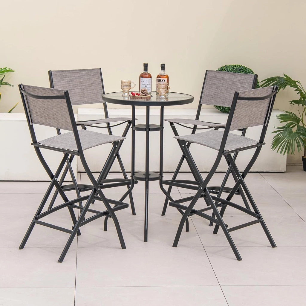 2 Sedie da Bar Pieghevoli, con Schienale e Poggiapiedi, Telaio Metallico Resistente e Tessuto Traspirante, Ideali per Terrazza e Uso Domestico