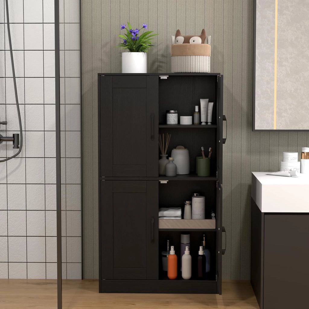 Credenza Alta da Cucina con Ante e Ripiani Regolabili, Mobile Buffet con Dispositivo Antiribaltamento, Armadio Dispensa per Soggiorno, Ingresso, Bagno, 60 x 30 x 110 cm (L x P x A) (Nero)