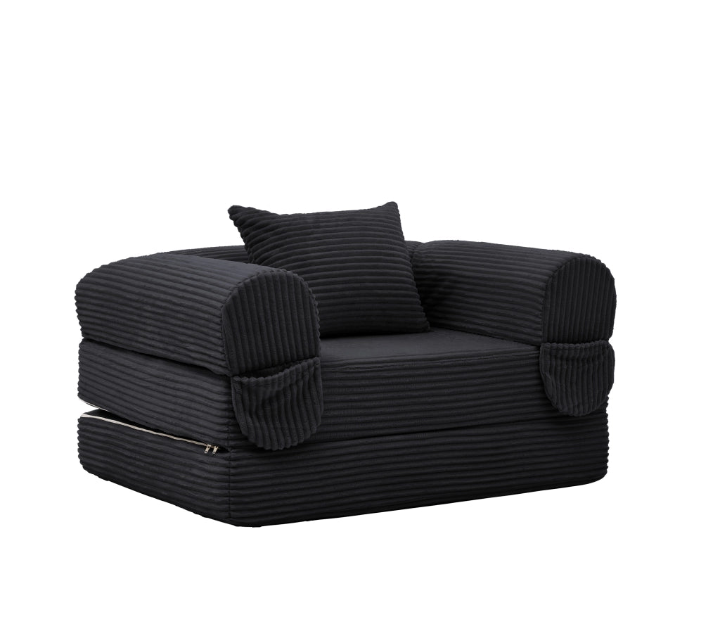 Poltrona letto 1 posto con funzione letto e cuscino in rivestimento imbottito nero