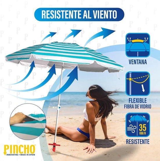 Parasole da Spiaggia 200 cm in Alluminio UPF+50 - Blocca il 99% delle Radiazioni UV, 8 Stanghe in Vetro di Fibra di Vetro, Molto Leggero - 15 kg, Rame Superiore