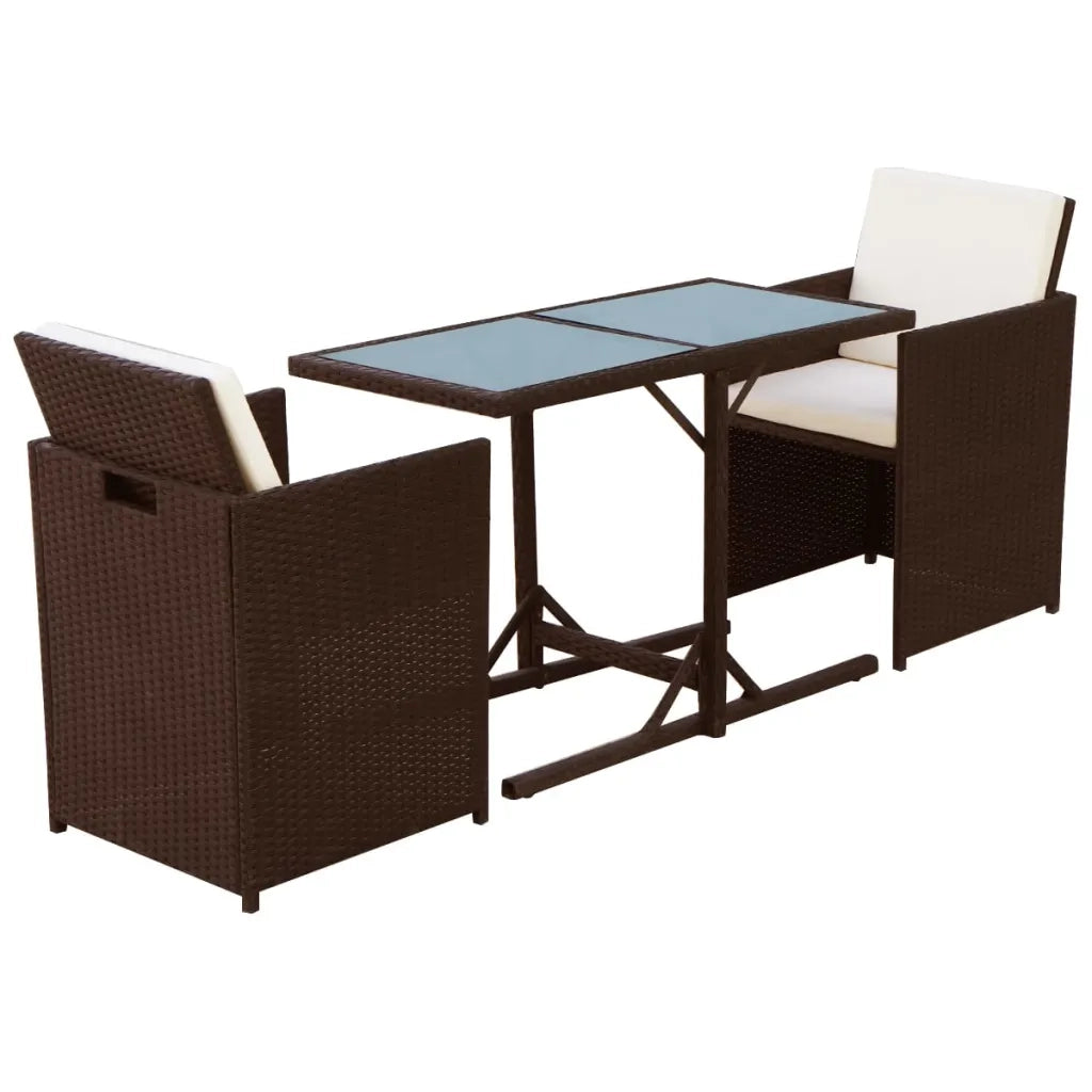 Set da Bistrot 3 pz con Cuscini in Polyrattan Marrone 42540