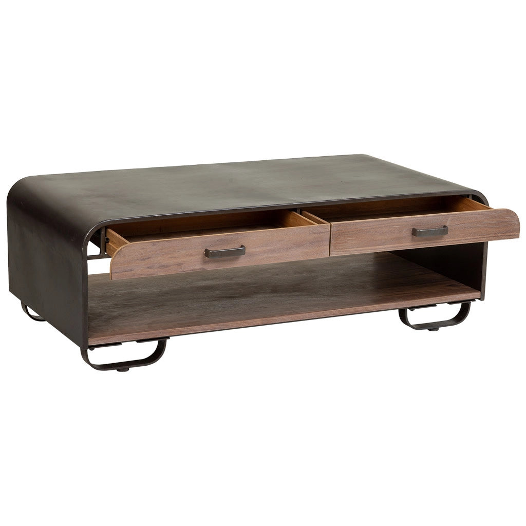 Tavolino da salotto in legno e metallo nero 120x62x41