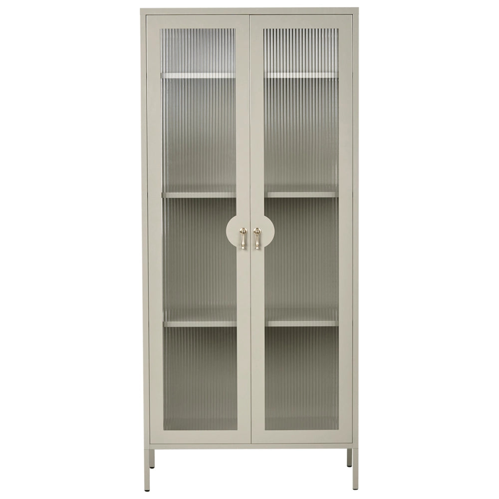 Vetrina beige chiaro in acciaio metallo con Ripiani Piedini Design industriale Soggiorno Mobili per ufficio domestico