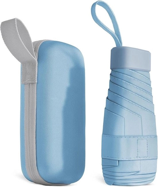 Parasole da viaggio - Parasole pieghevole - Borsa parasole - Ultraleggero e portatile - Parasole per pioggia e sole - Con scatola di conservazione - 1 pezzo - Blu