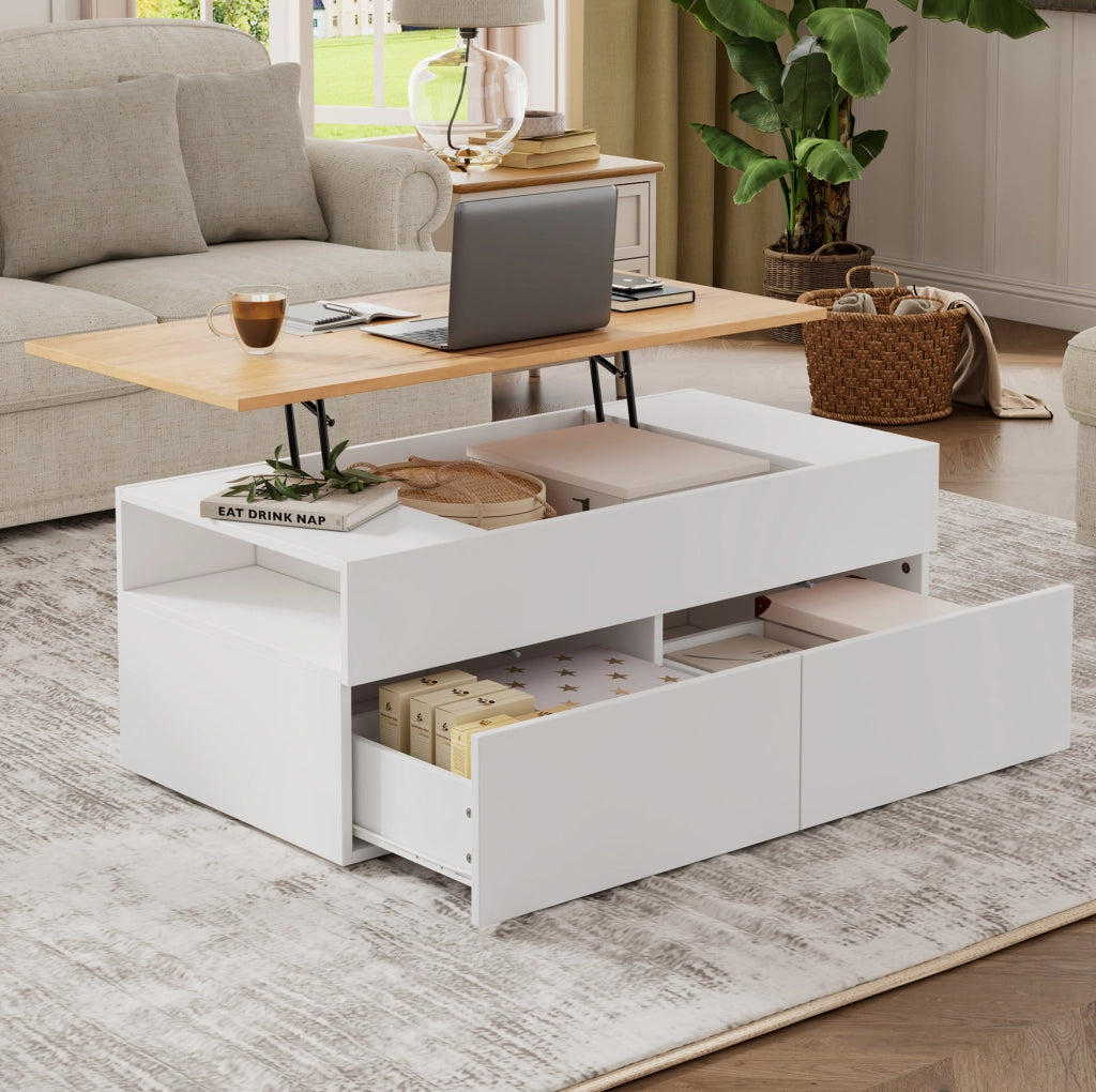 Tavolino da caffè elevabile 100x50 cm con 2 cassetti