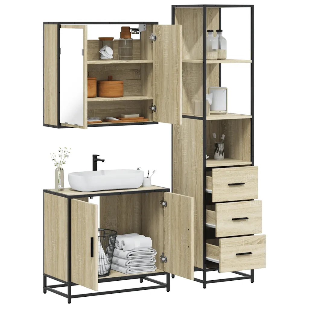 Set Mobili da Bagno 3 pz Rovere Sonoma in Legno Multistrato 3301126