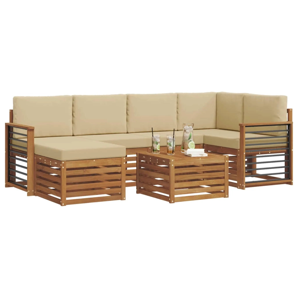 Set divano sezionale con cuscino 7 pcs Naturale e Beige 3375143