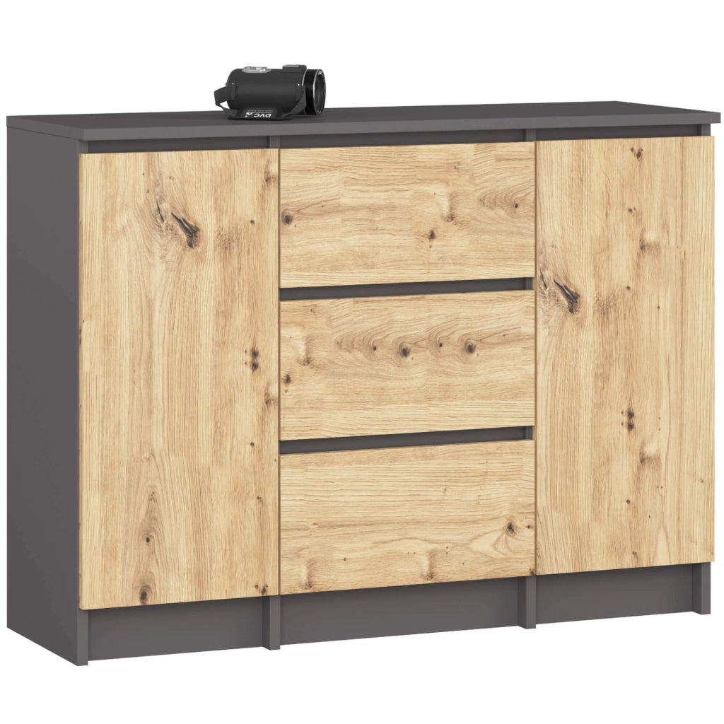 Cassettiera AKORD K100 Grigio Grafite 101 cm 2 ante 3 cassetti inserto frontale Quercia Artigiana 101x35x76 cm
