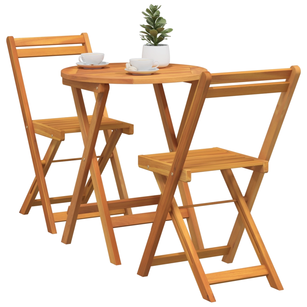 Set Bistro Pieghevole 3 Pezzi in Legno Massello Acacia
