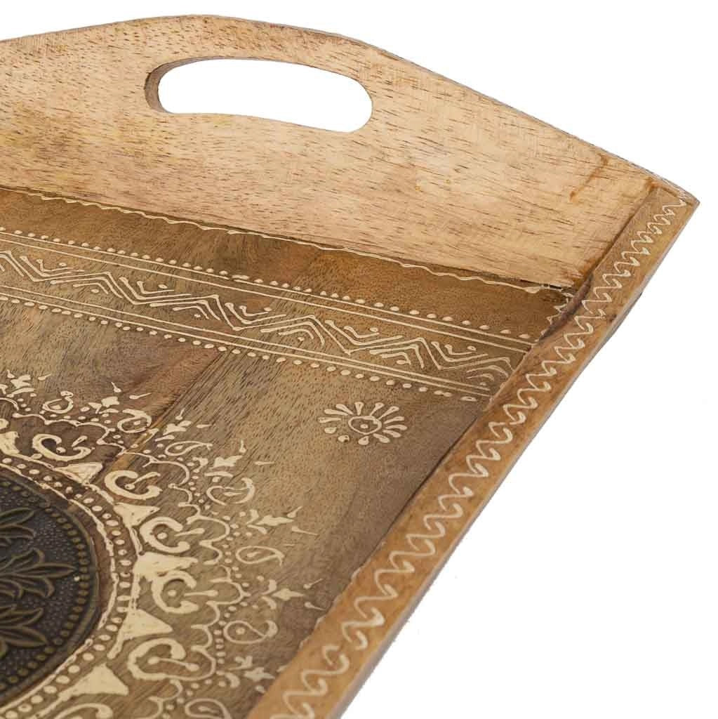 Vassoio in legno dipinto a mano con 2 manici marrone 48x25x6h cm