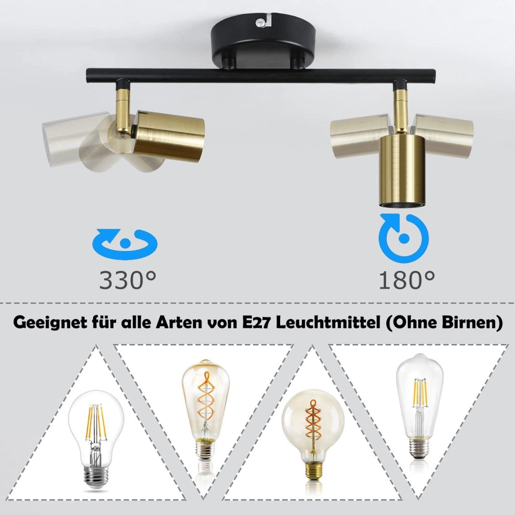 ZMH Faretto da soffitto vintage E27 nero oro a sospensione
