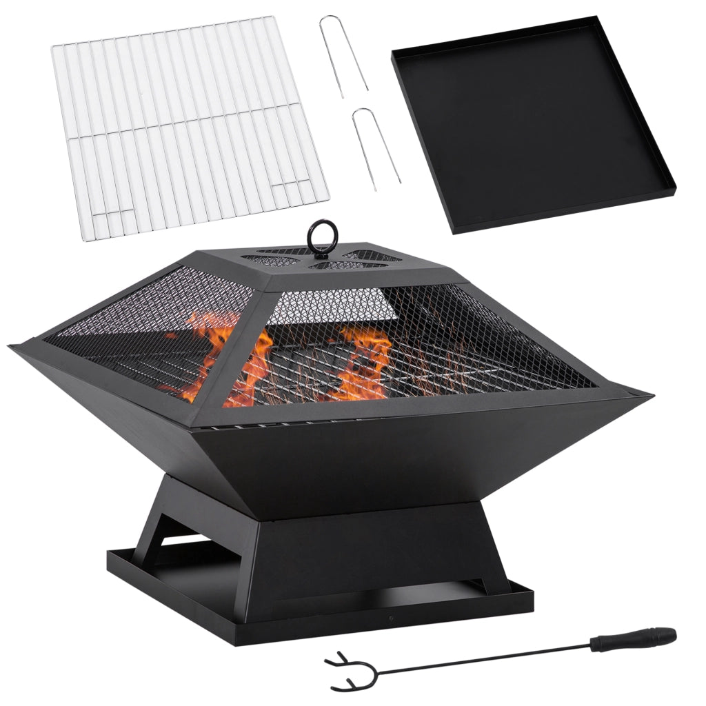 Braciere Fuoco da Giardino Acciaio ¨C Zephmum ¨C 45x45x34cm Nero