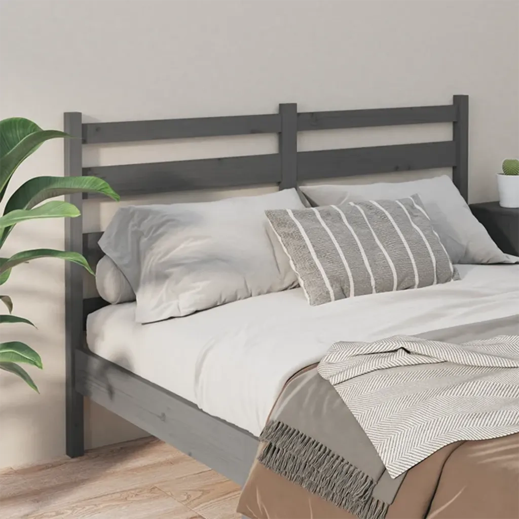 Testiera per Letto Grigia 206x4x100cm in Legno Massello di Pino 818442