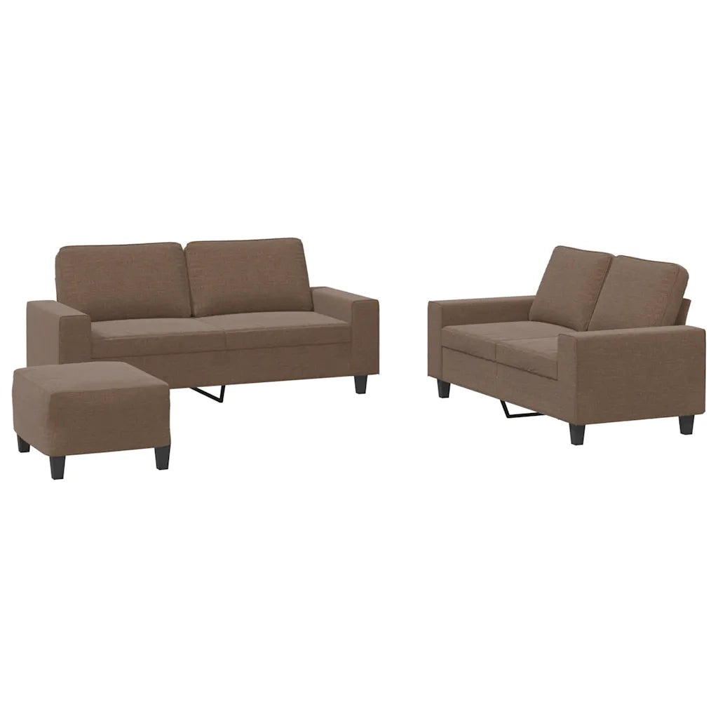 Set di Divani 3 pz Marrone in Tessuto