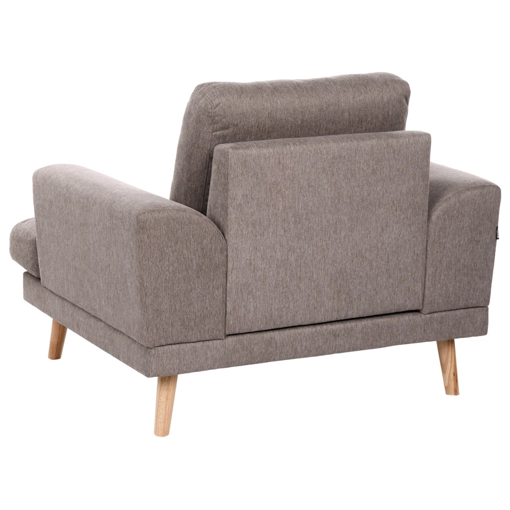 Set da salotto a 4 posti con divano in tessuto e poltrona braccioli svasati in stile moderno marrone