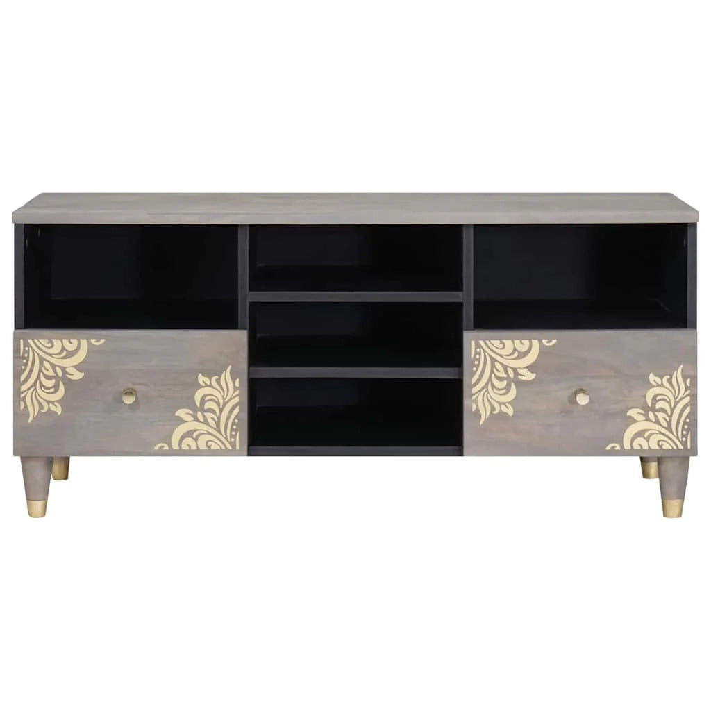 Mobile porta TV moderno con contenitore 100 x 33 x 46 cm design pratico ed elegante in legno di mango grigio 02_0057886