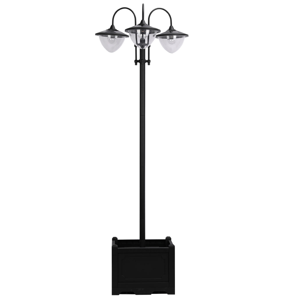 Lampada solare da giardino con 3 paralumi base con portavaso in plastica nera accensione automatica 189 × 60 × 55 cm