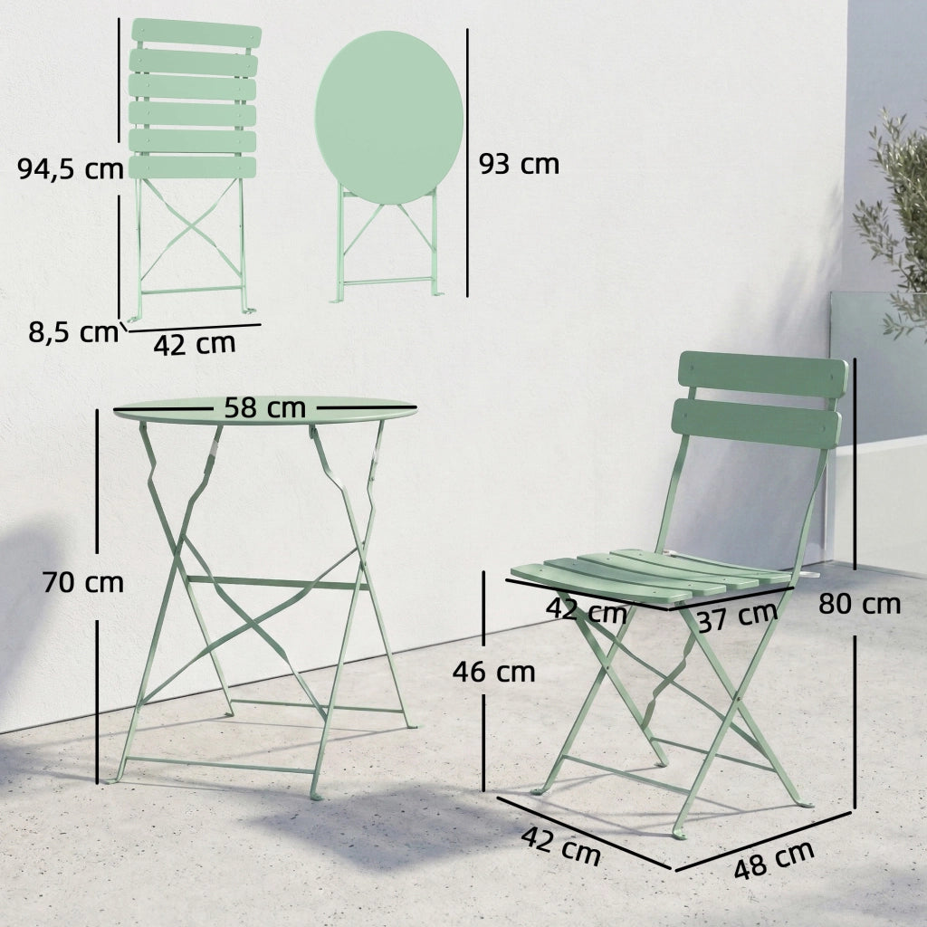 Set da giardino pieghevole ¨C zephmum ¨C 2 sedie, tavolo rotondo, metallo verde