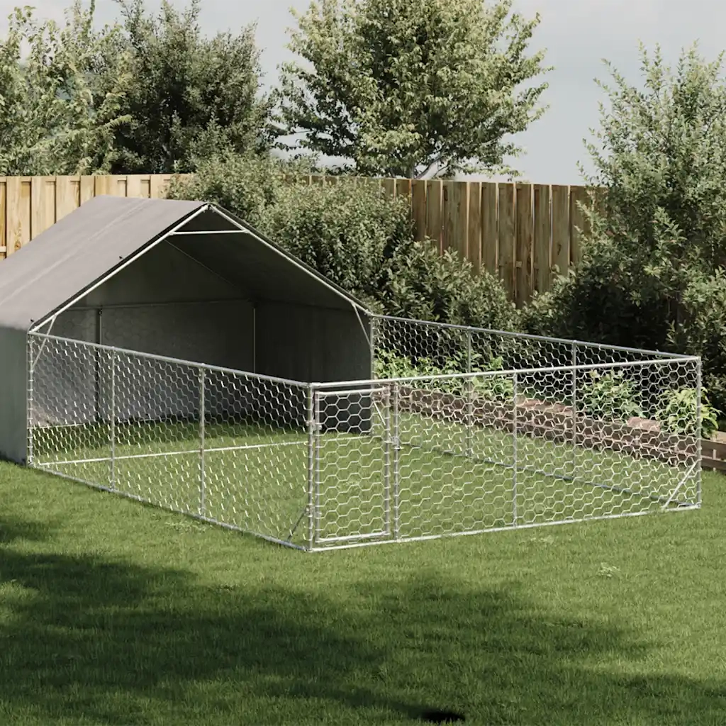 vidaXL Cuccia per Cani da Esterno con Recinto 7x3x1,9m Acciaio Zincato
