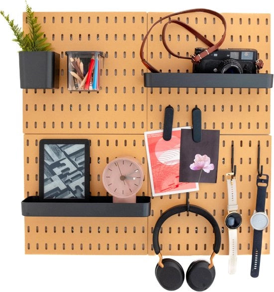 Organizzatore per parete per casa e ufficio, 56 x 56 cm, set completo (4 pannelli da 28 x 28 cm) e accessori, bianco o nero (marrone/nero, set da 4 pannelli)