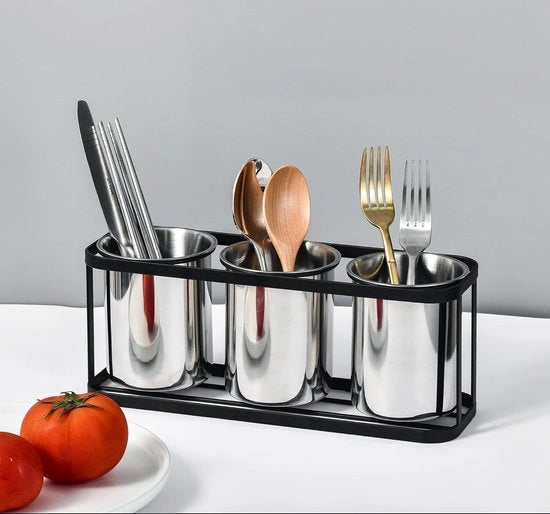 Sostegno per utensili in acciaio inox SUS304 con piede metallico per tenere le posate, le forchette e i coltelli in cucina.