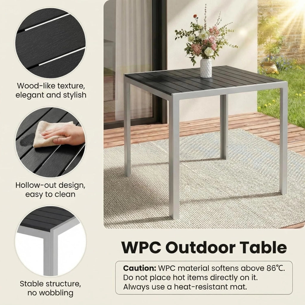 Set Giardino Esterno 3 Pezzis, Aluminium Tavolo da Giardino con Sedie, Tavolo e Sedie da Balcone, 2 Sedie Pieghevoli e Tavolino 75x75 cm, Salottino da Giardino Esterno 2 Posti, Grigio argento