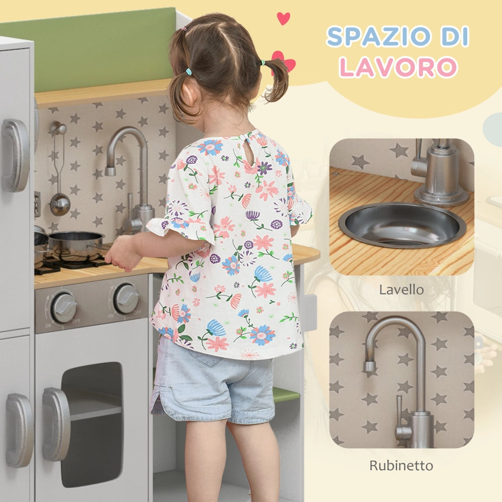 Casetta Giocattolo Cucina per Bambini ¨C Zephmum ¨C 84x34x89 cm Bianco e Verde