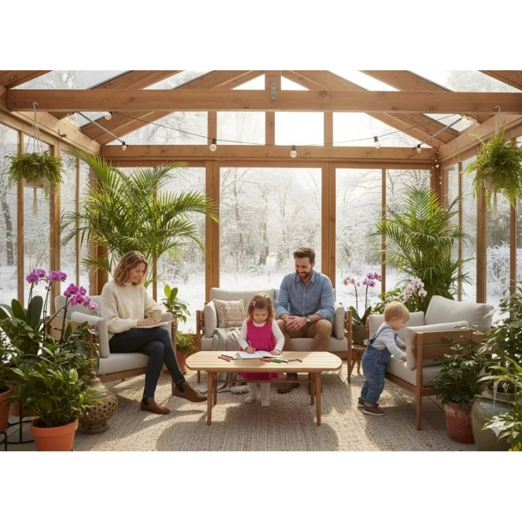 Set da giardino SELVANO 4 posti in alluminio effetto legno con cuscini beige e tavolino basso