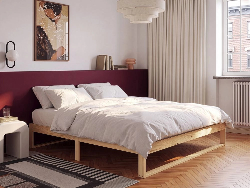 Letto matrimoniale in legno di pino 160 x 200 cm marrone chiaro stile minimalista