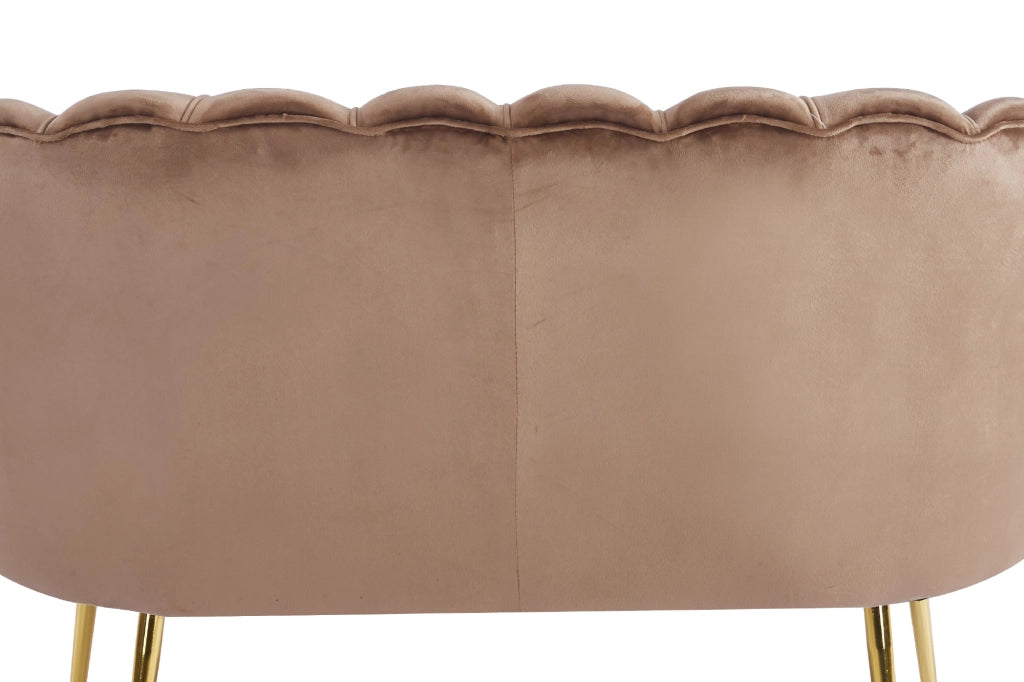 Divano Due 2 Posti In Velluto Forma Conchiglia Gambe In Metallo 133x63x75 Cm Camera Soggiorno Ufficio  Tortora