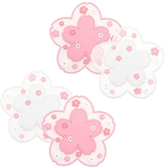 Sakura 4 pezzi PVC sottopiedi, sottopiedi da tavolo, antiscivolo, termoresistenti sottopiedi Sakura, 11,5 cm sottopiedi Sakura per tavoli salotto, ristoranti, alberghi, uffici, case e caffè (2 rosso + 2 bianco)