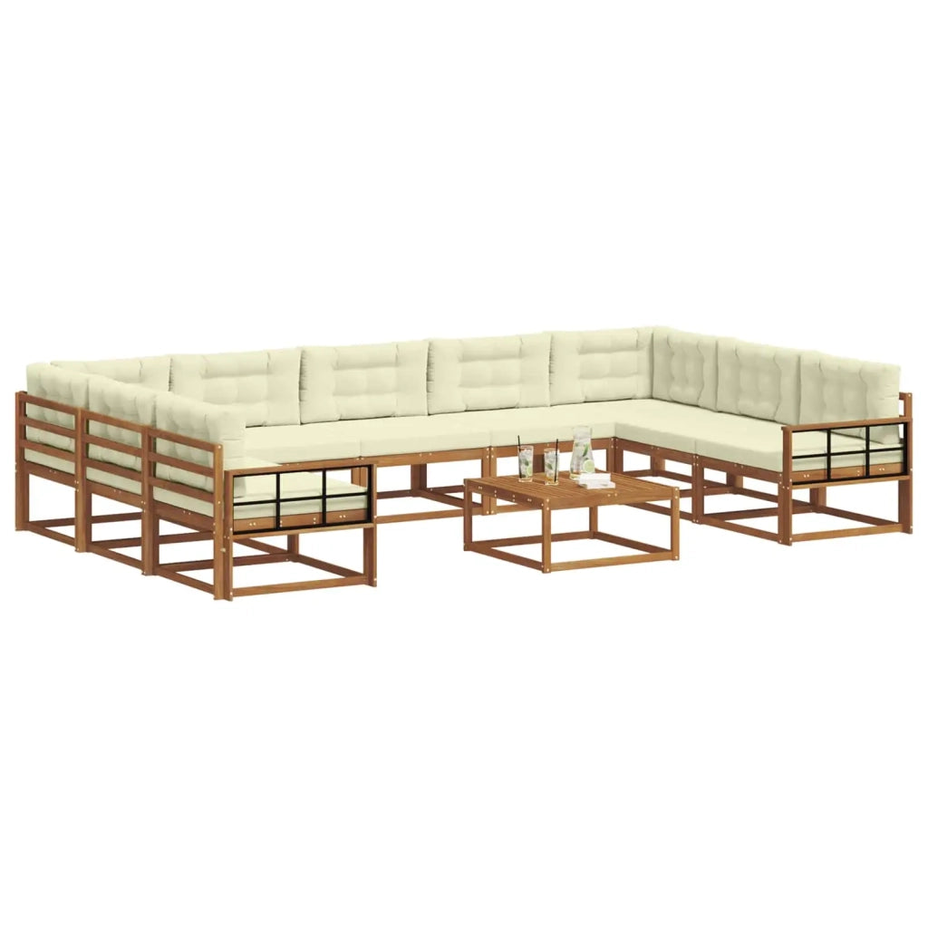 Set di divani da esterno con cuscino 10 pcs Naturale e Crema