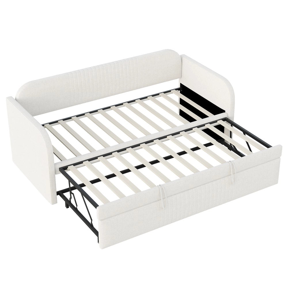 Letto Imbottito Estraibile con Rete a Doghe ¨C MINIMAL ¨C Tessuto Lino Beige 90x190 cm