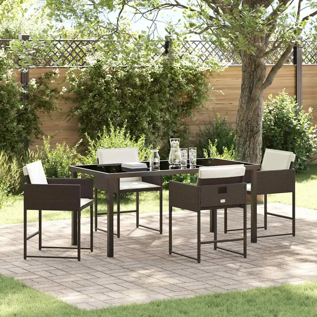 Set da Pranzo per Giardino con cuscino 5 pcs Marrone polyrattan 3380018
