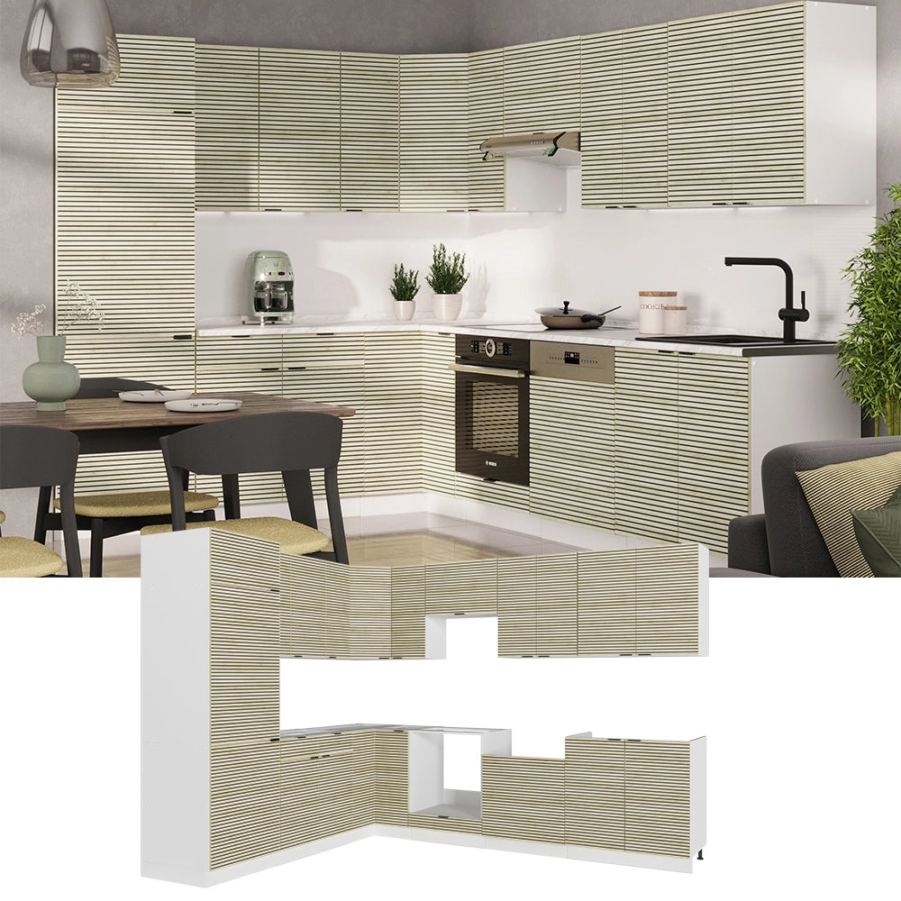 Cucina angolare completa Fame-Line Pannello in quercia/Bianco 287 x 60 cm, PL Antracite Vicco