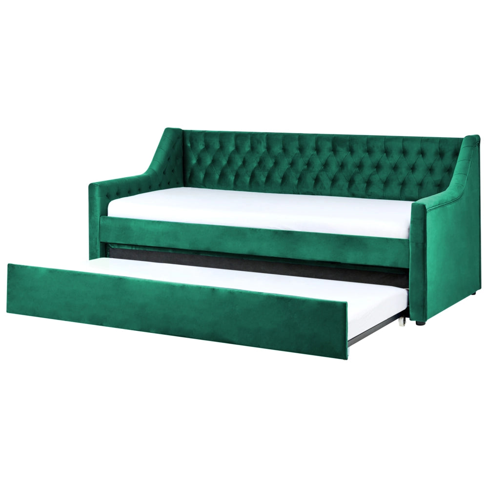 Letto da Giorno Estraibile in Velluto di colore verde con Rete a Doghe stile glamour
