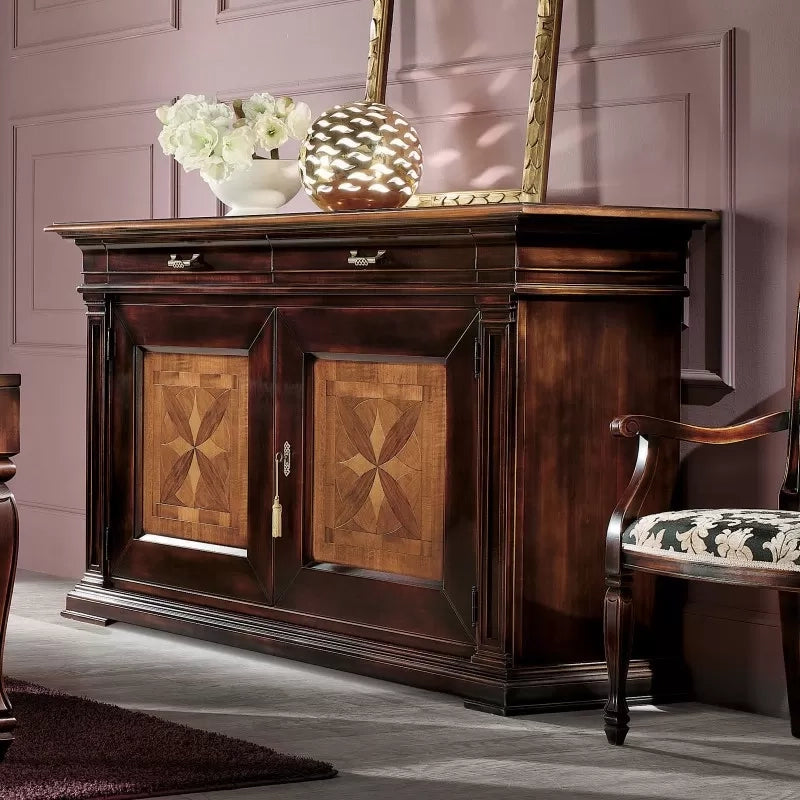 Credenza 2 porte classica intarsio legno bicolore 200x56x113 - Mobili 2G