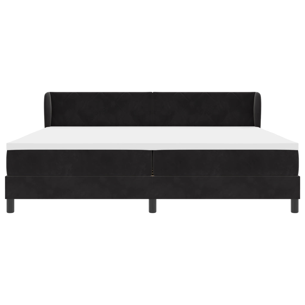 Letto Box Spring con Materasso Nero 200x200 cm in Velluto