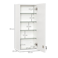 Armadietto per Medicinali 30x20x70 cm con Serratura in Legno e Vetro Bianco