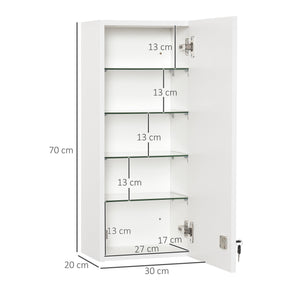 Armadietto per Medicinali 30x20x70 cm con Serratura in Legno e Vetro Bianco