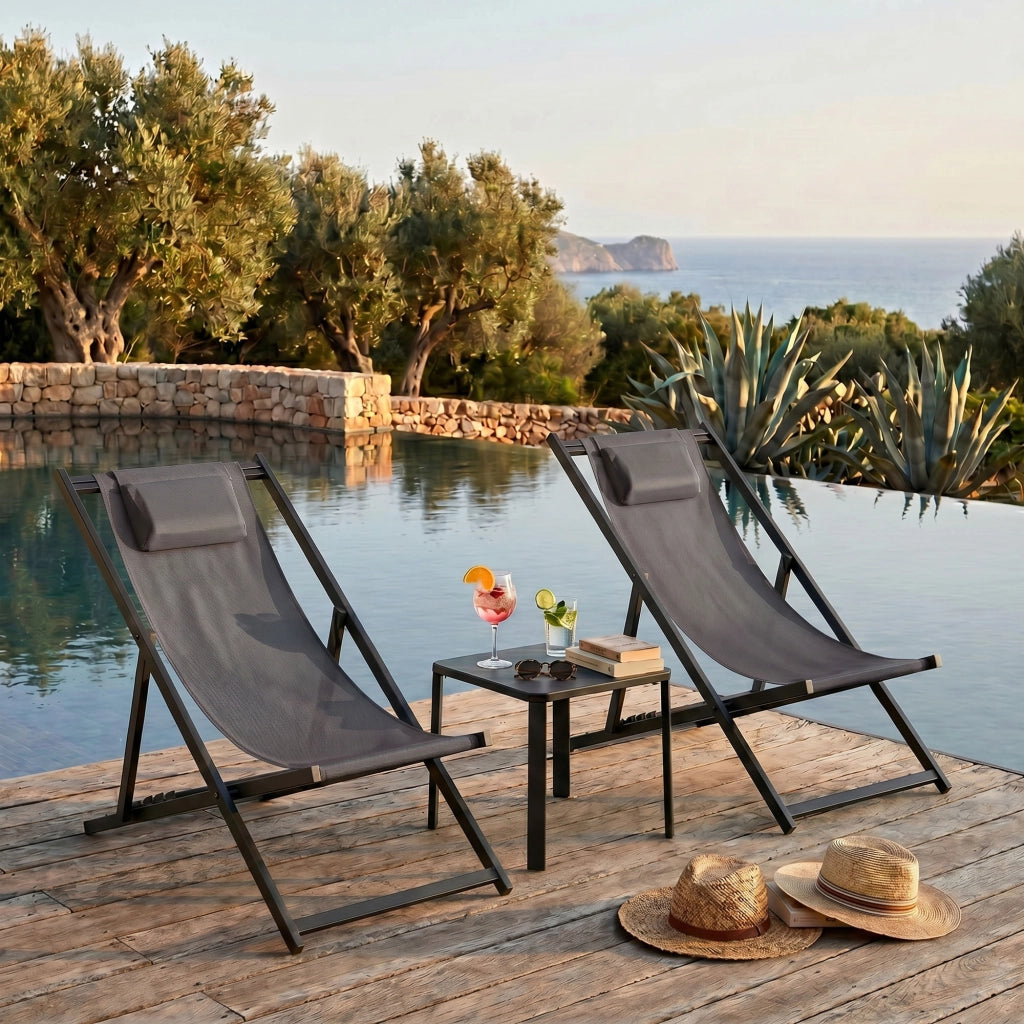 Mezzaluna - Set di 2 sdraio pieghevoli 59x97x104 cm da giardino in alluminio e textilene antracite