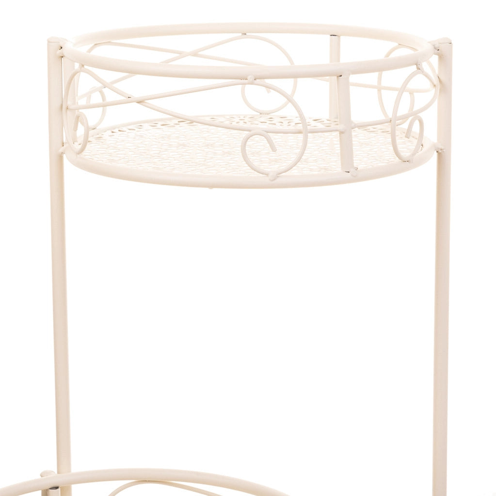 Supporto per 3 vasi in ferro battuto bianco 30x25x90