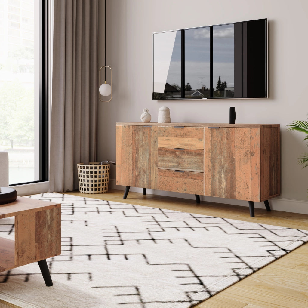 MOBILE TV con 3 cassetti e ripiani regolabili 140x35x70 cm marrone antico