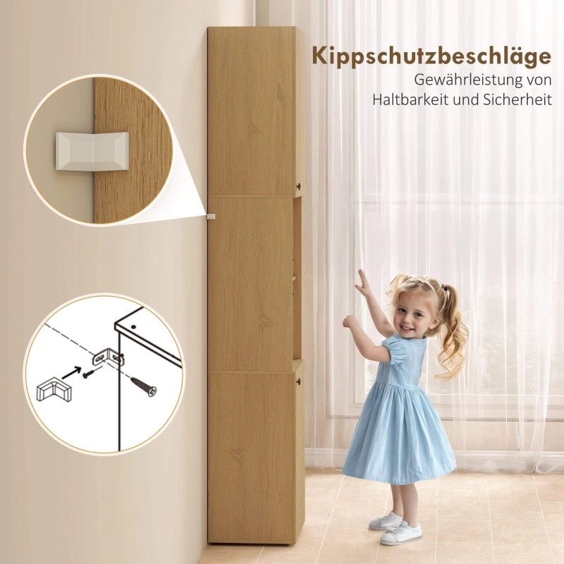 Mobile bagno alto in legno colore quercia, 6 ripiani, 2 ante e 2 scaffali aperti